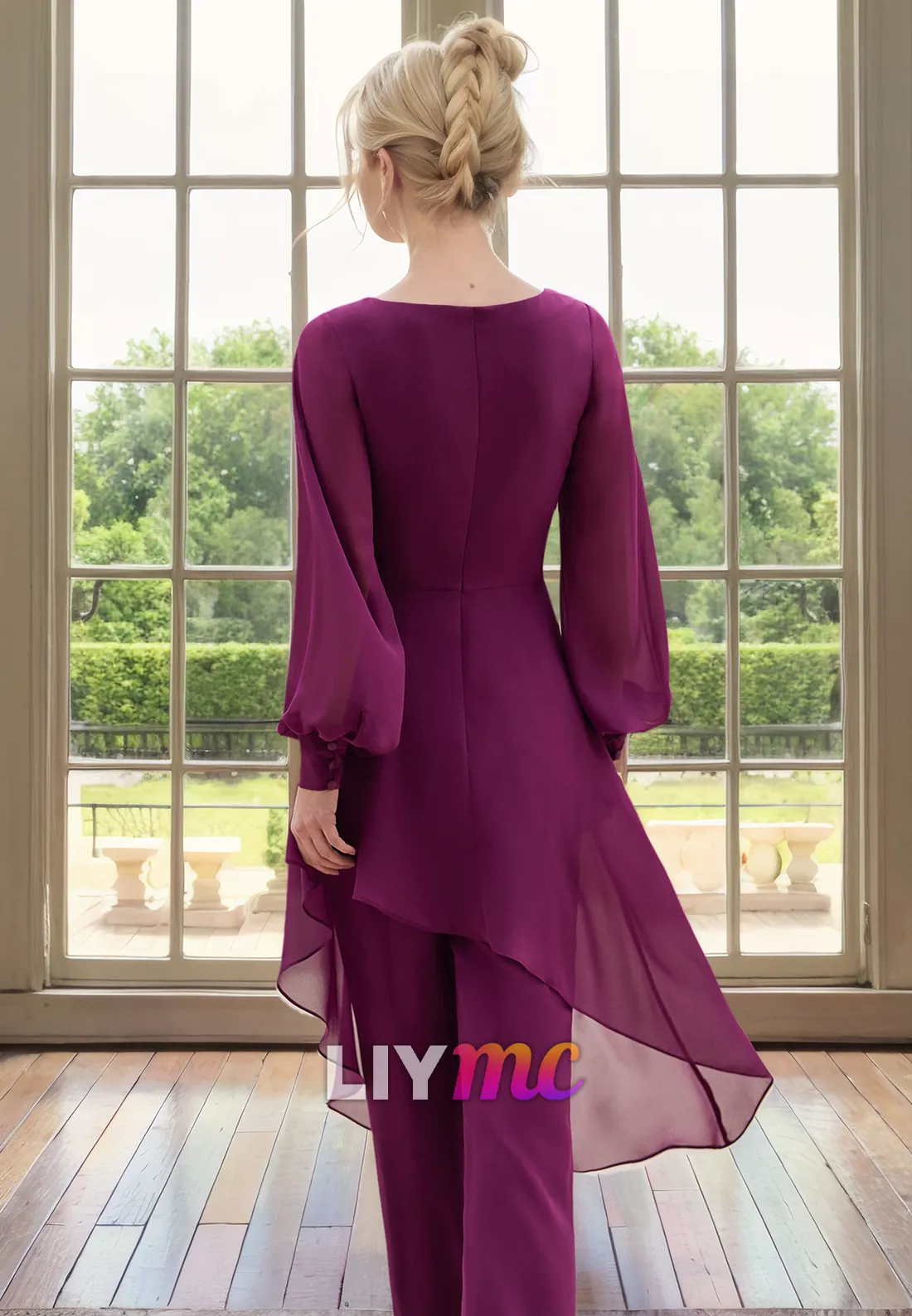 Jumpsuit Long Sleeves Beaded Chiffon Ruched Mothe of Bride Dress Cocktail Dress