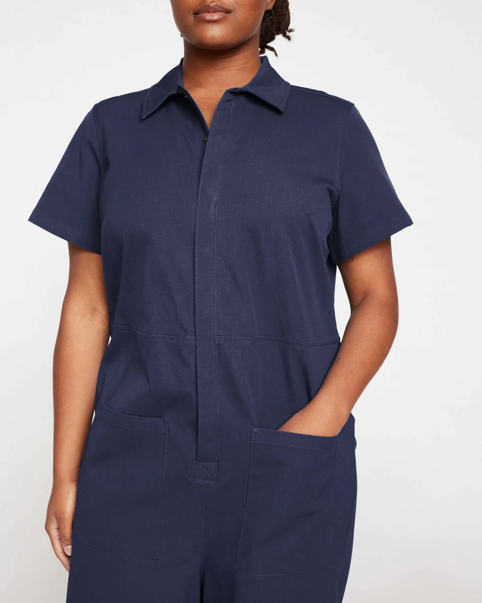 Kate Stretch Cotton Twill Jumpsuit | Navy