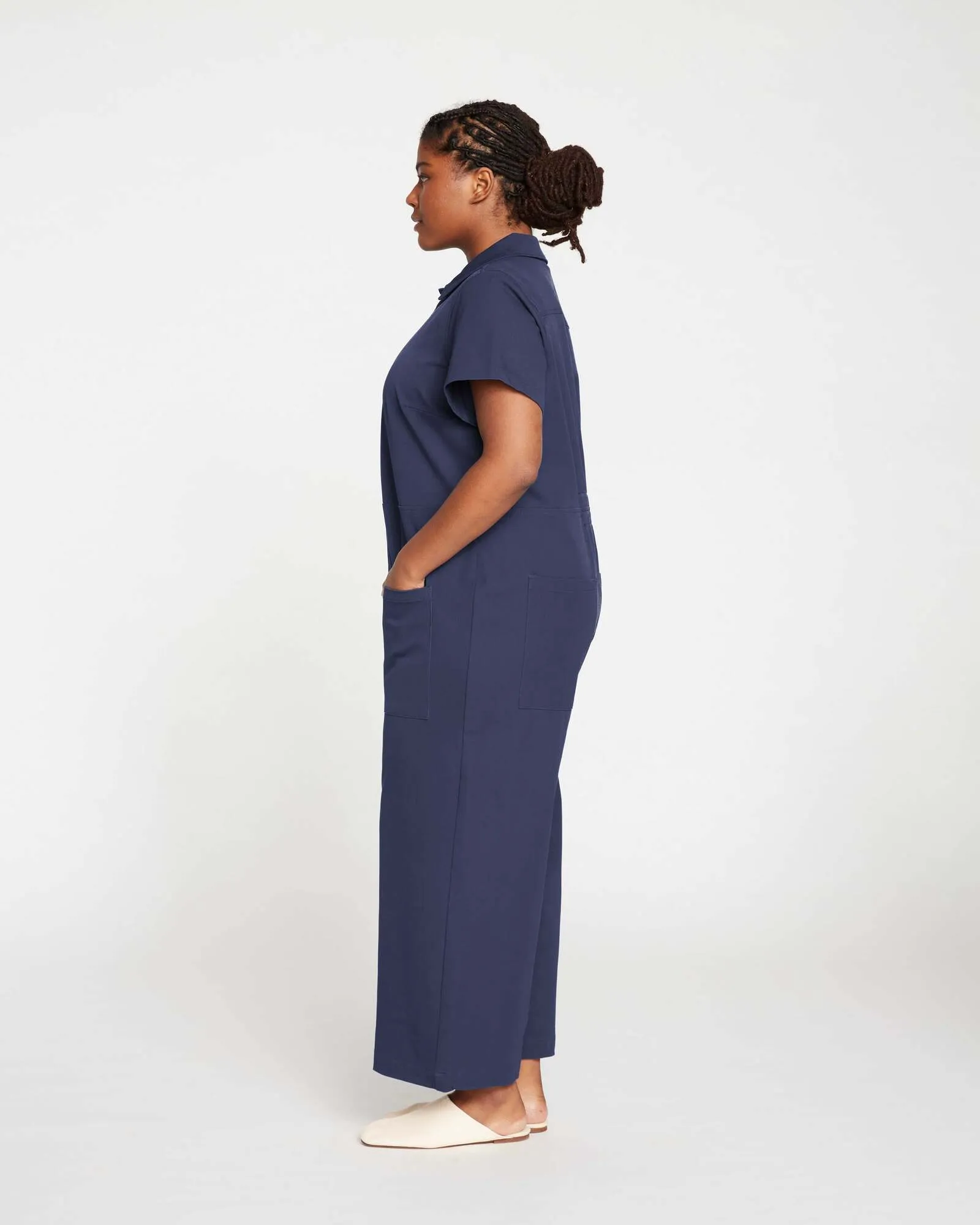 Kate Stretch Cotton Twill Jumpsuit | Navy