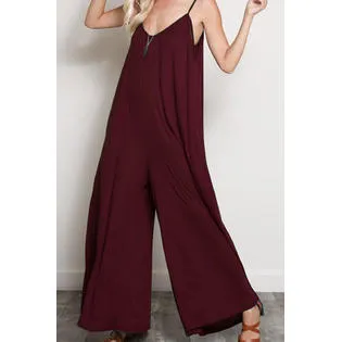 Ketty More Women Loose Fit Deep Strap Neck Solid Color Sleeveless Jumpsuit-KMWJPC63616