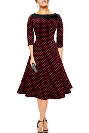 Ketty More Women Round Neck With Bow Full Doted Halter Dress Black With Red Dots-KMWD274