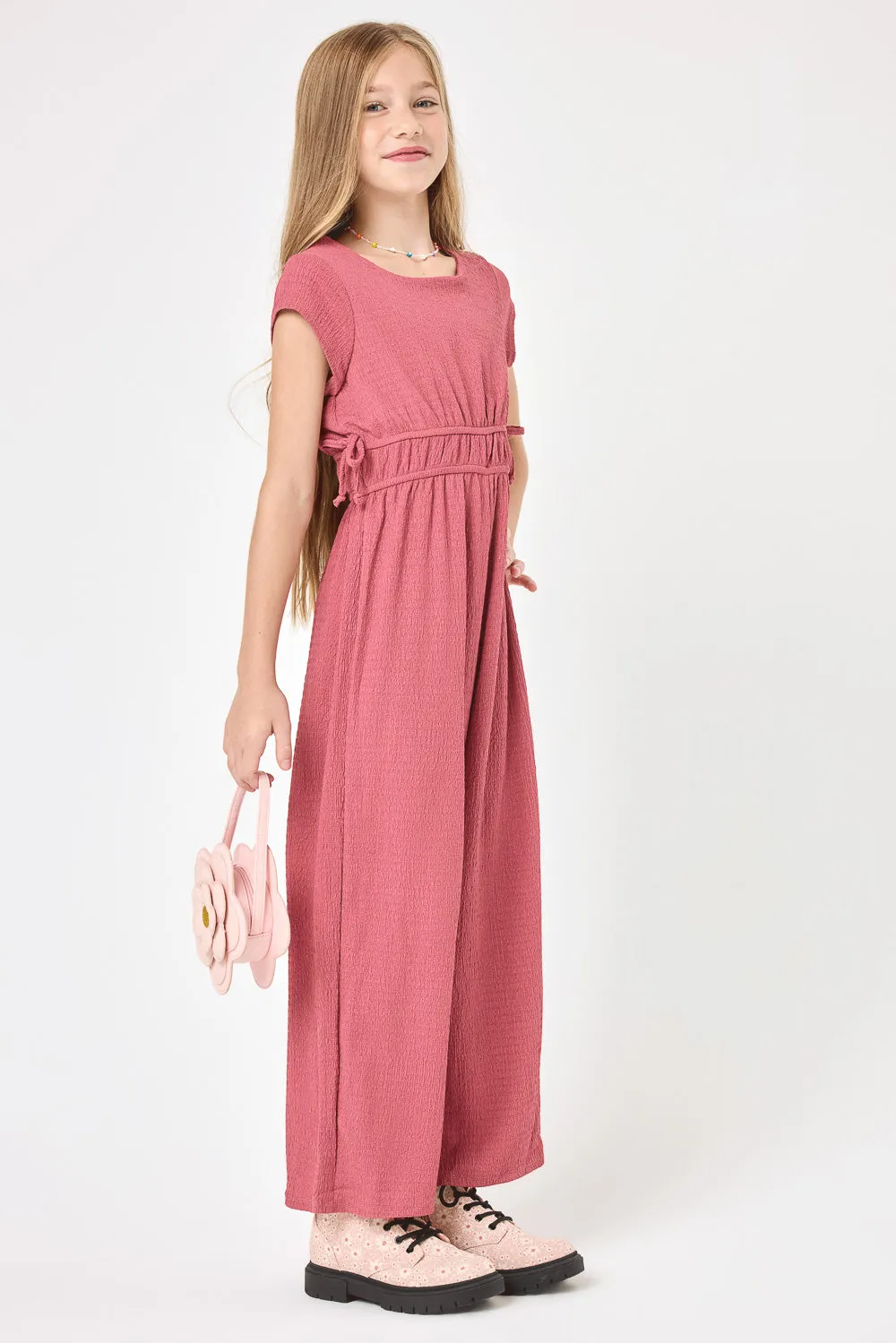 Kids Watermelon Pink Crepe Jumpsuit