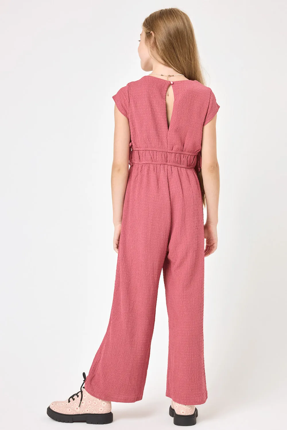 Kids Watermelon Pink Crepe Jumpsuit