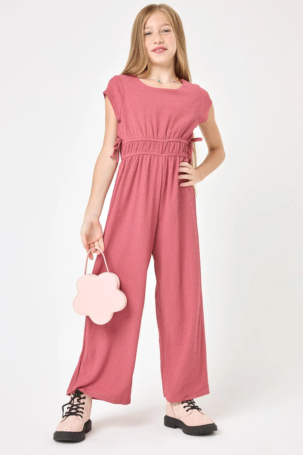 Kids Watermelon Pink Crepe Jumpsuit