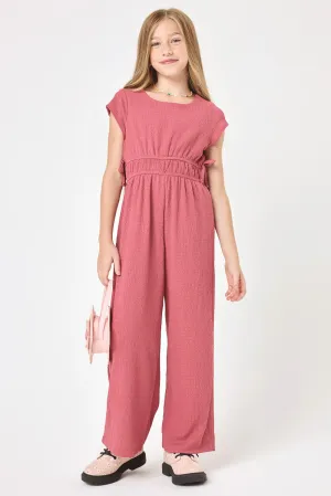 Kids Watermelon Pink Crepe Jumpsuit