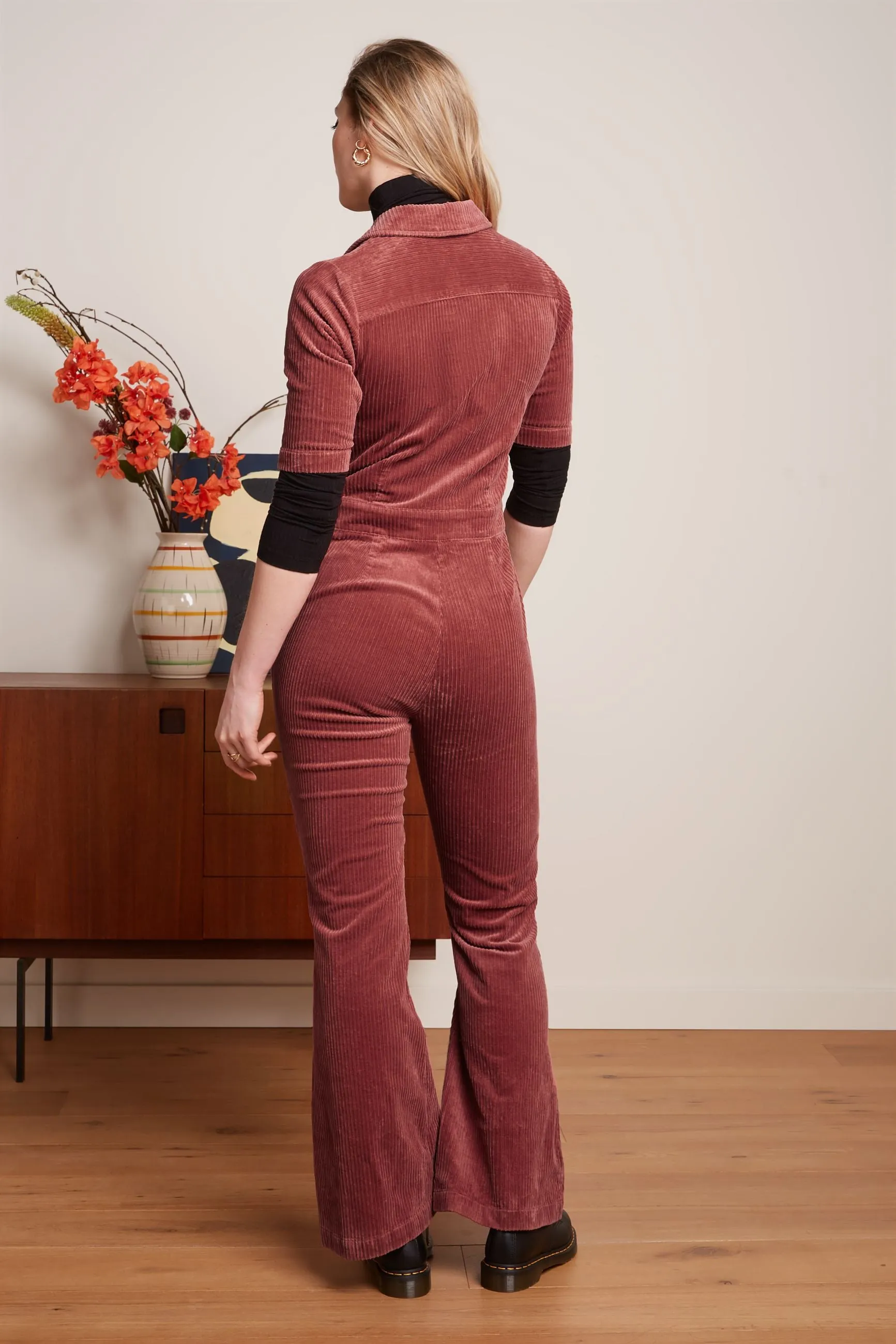 King Louie garbo flare jumpsuit corduroy desert red