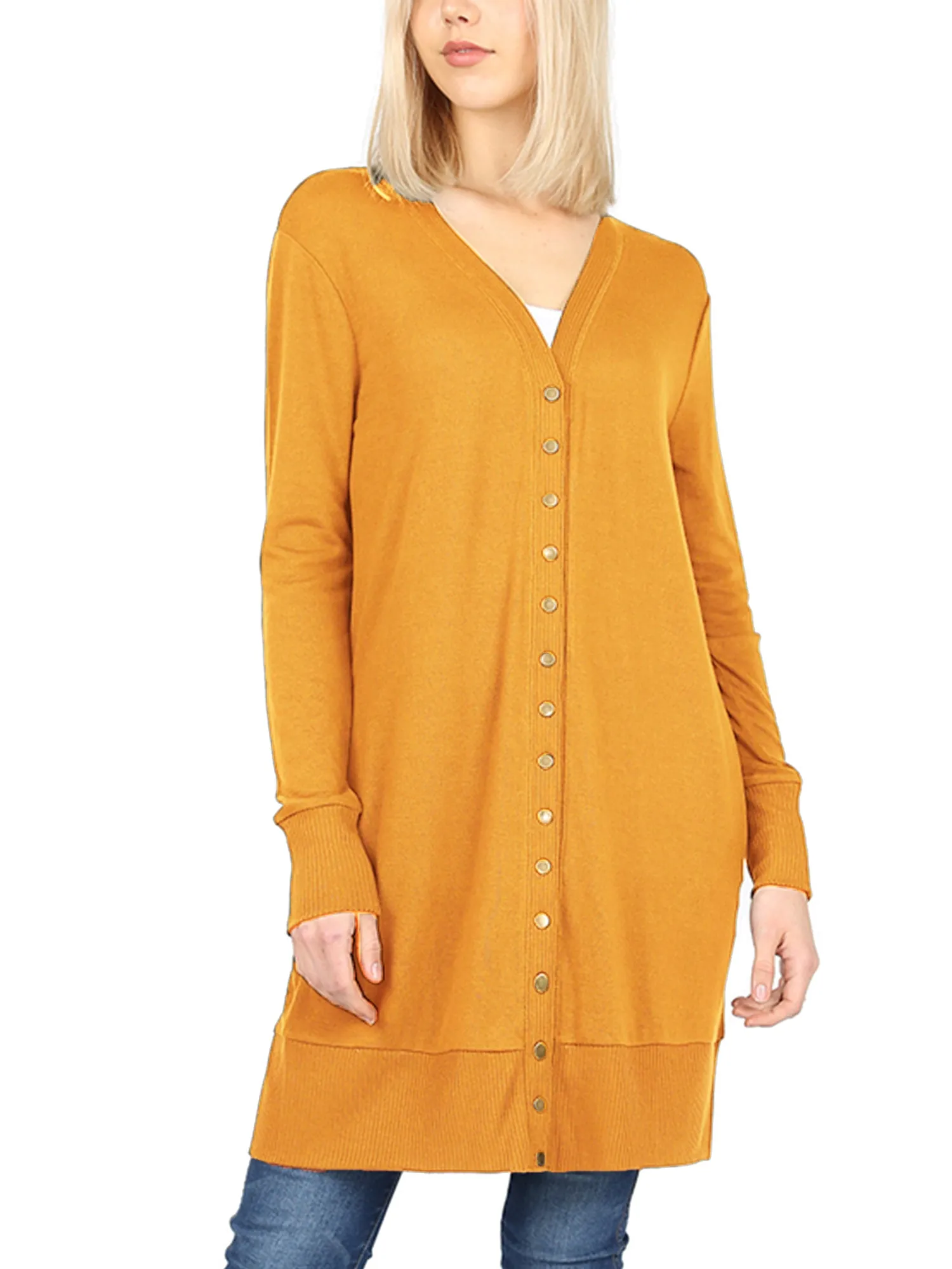 KOGMO Women's Long Knit Cardigan Sweater with Snap Buttons