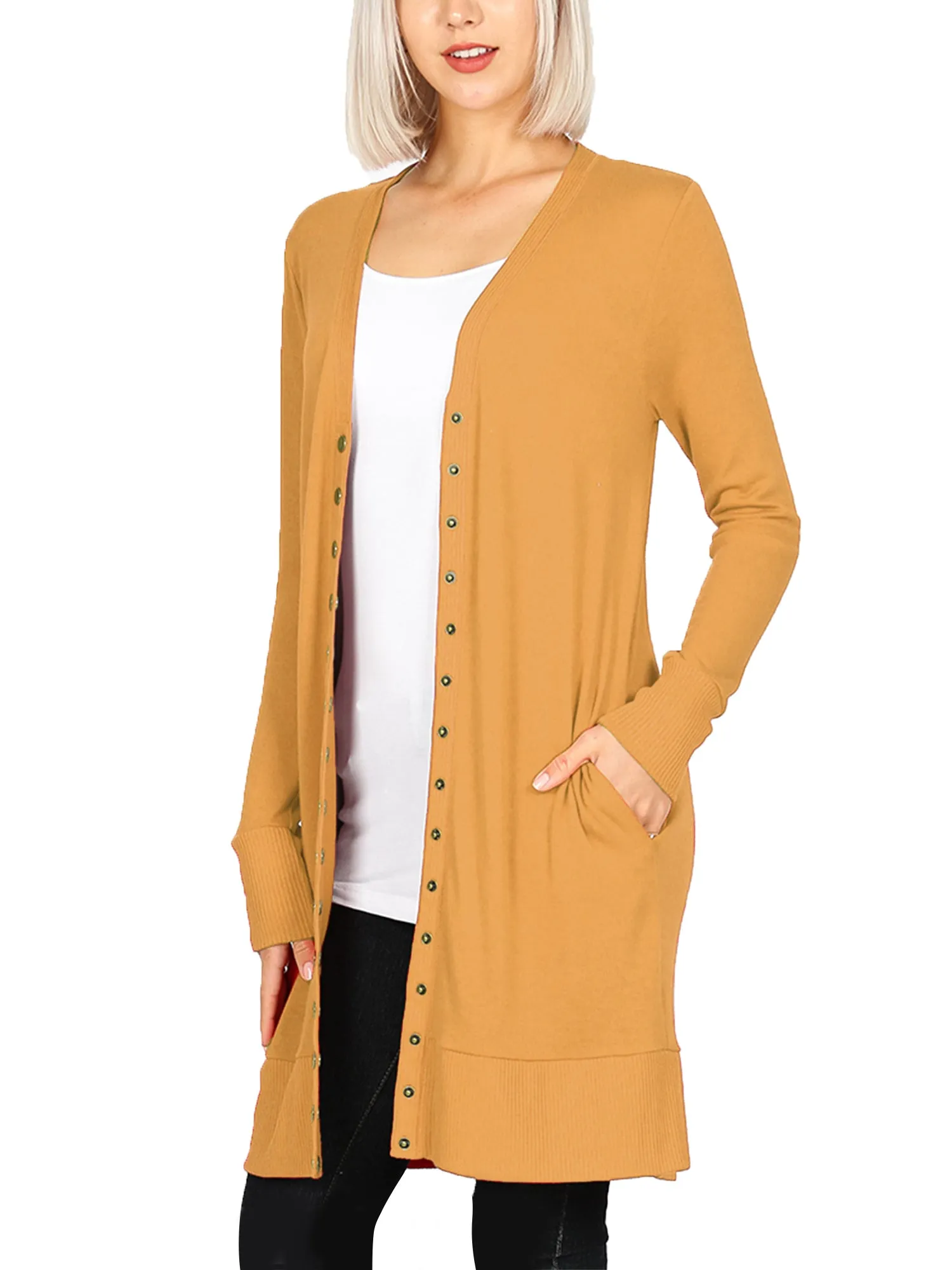 KOGMO Women's Long Knit Cardigan Sweater with Snap Buttons