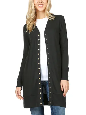 KOGMO Women's Long Knit Cardigan Sweater with Snap Buttons