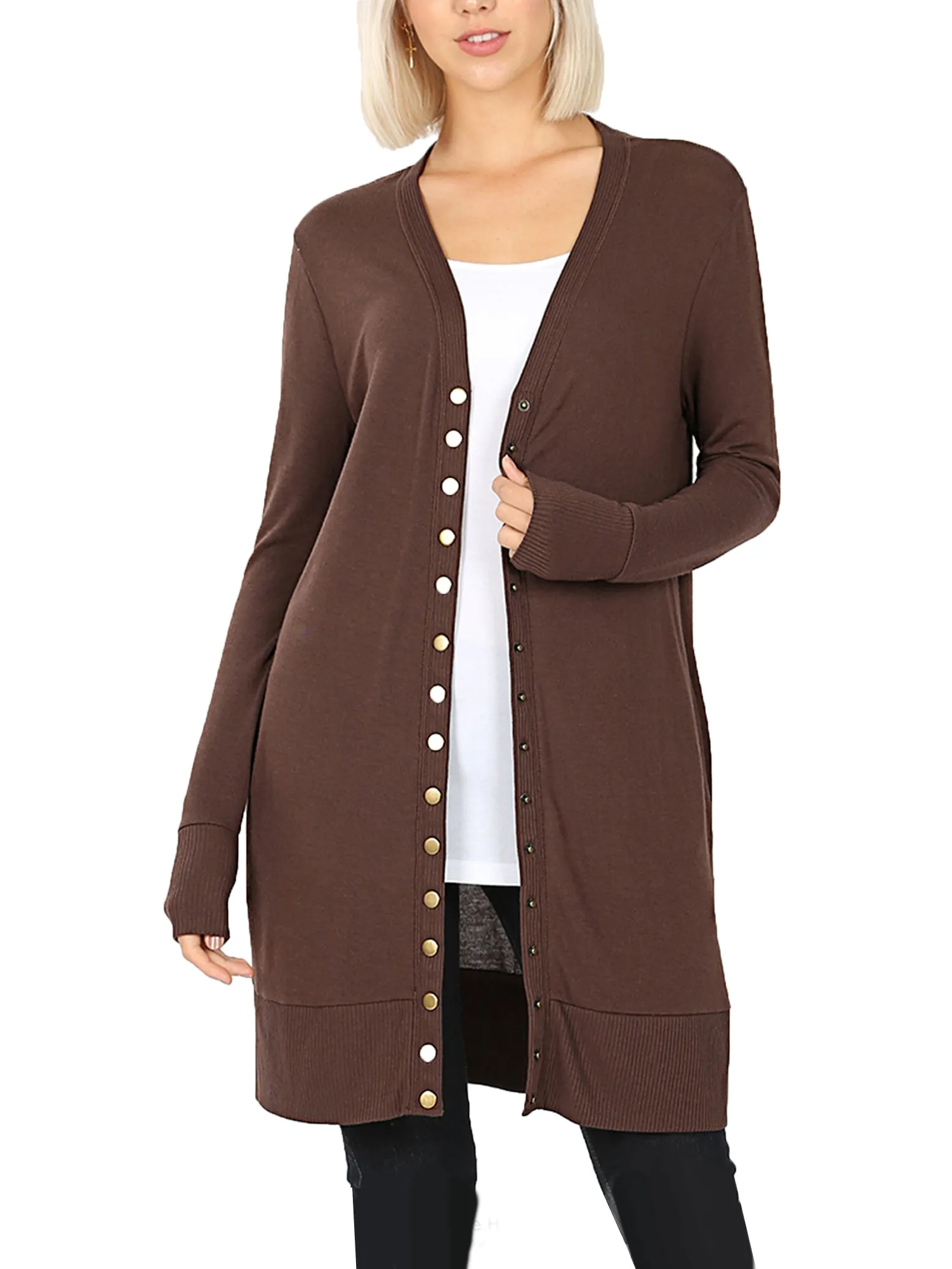 KOGMO Women's Long Knit Cardigan Sweater with Snap Buttons
