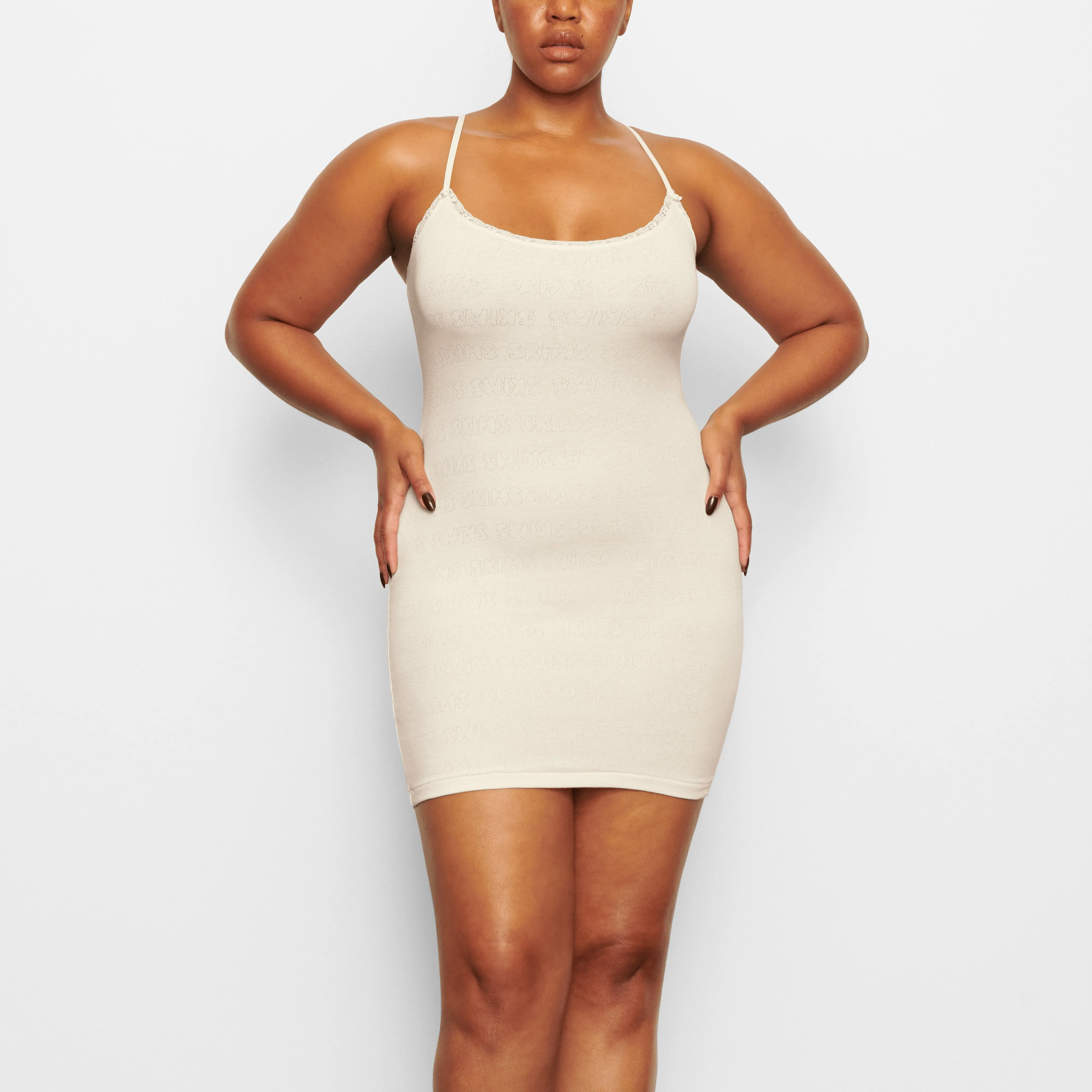 LACE POINTELLE SLIP DRESS | BONE