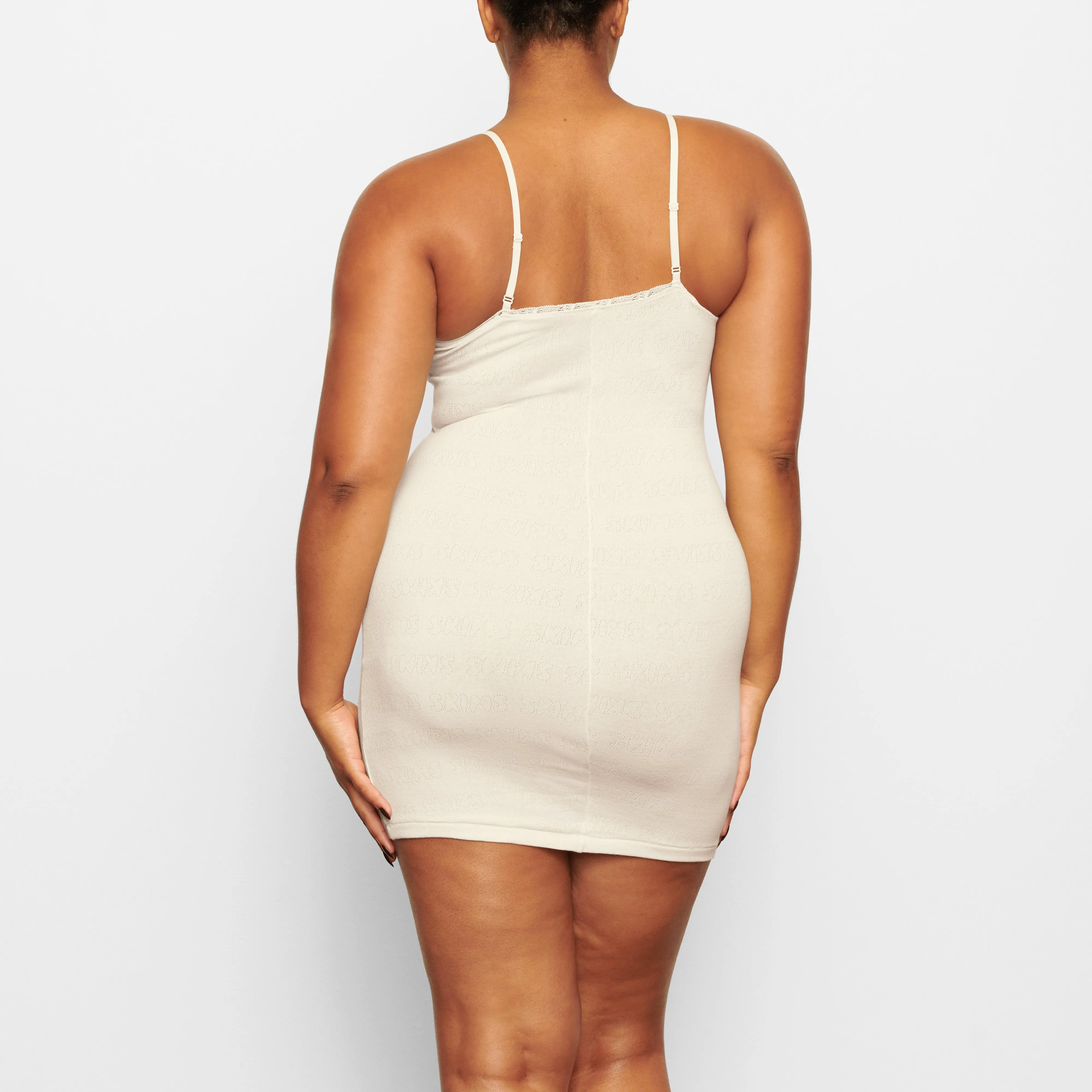 LACE POINTELLE SLIP DRESS | BONE