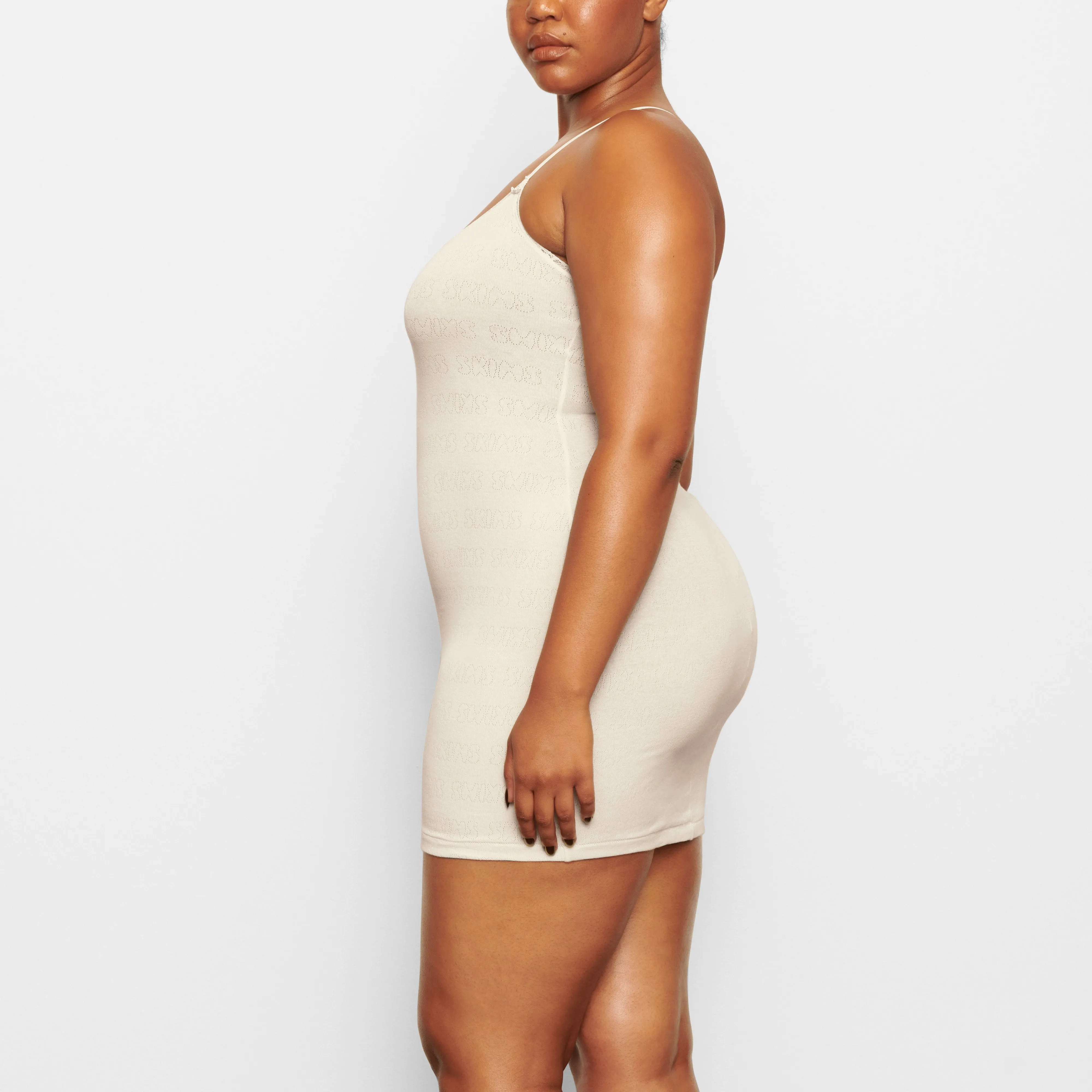 LACE POINTELLE SLIP DRESS | BONE