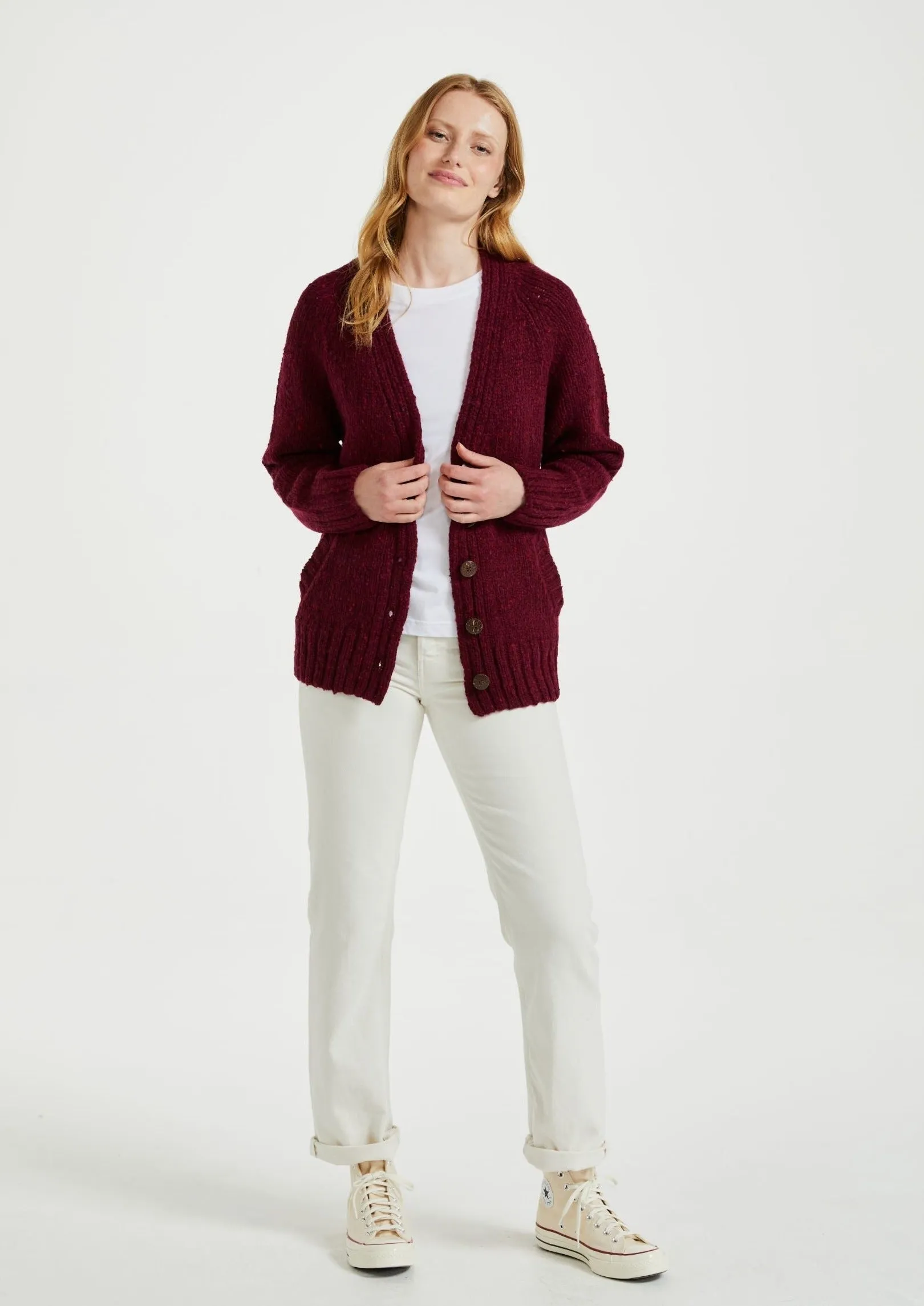 Ladies' Donegal Cardigan with Side Pockets | Berry