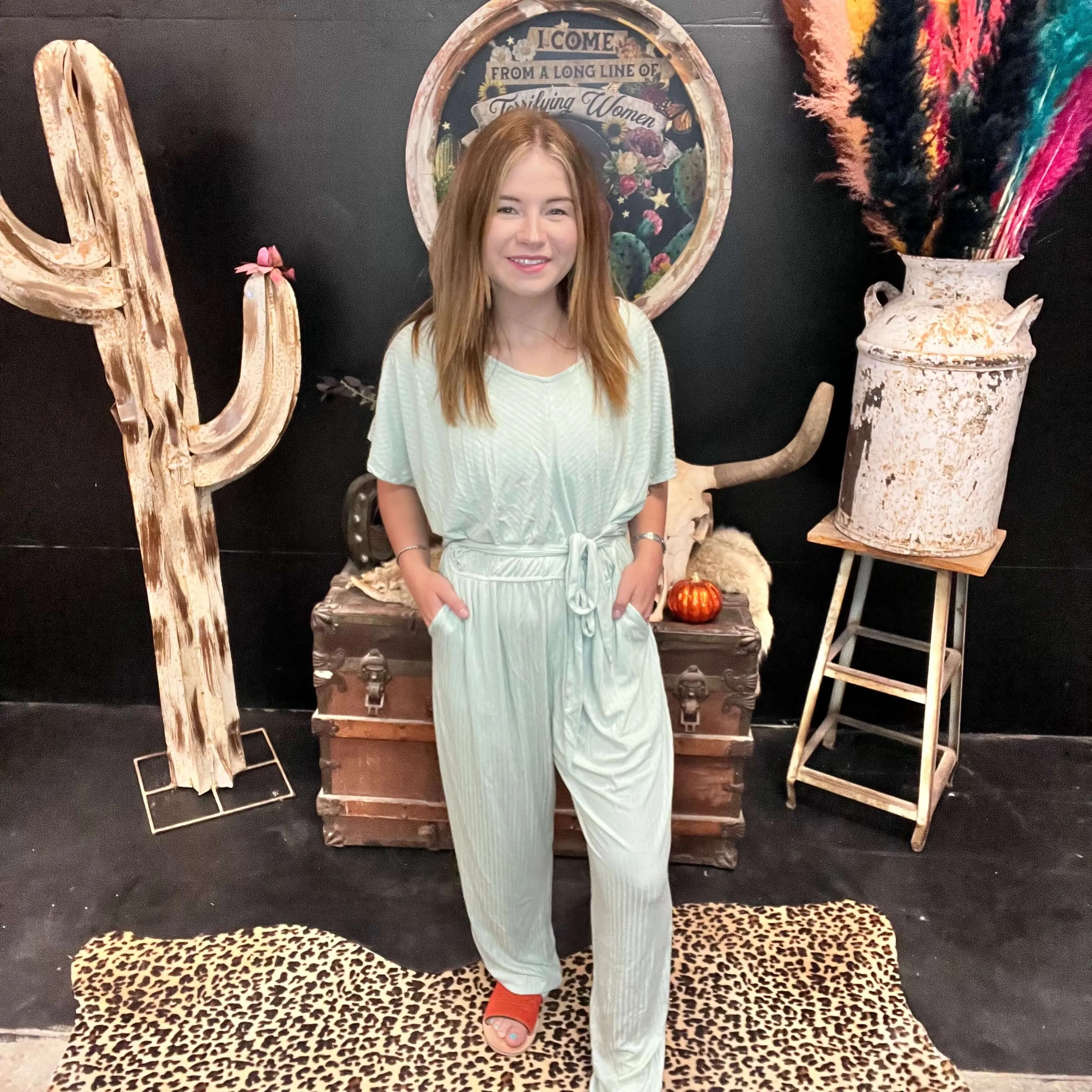 Light Sage Tie Waist Romper Jumpsuit