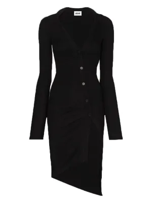 Lizzie Long Sleeve Ribbed Button Dress - Black