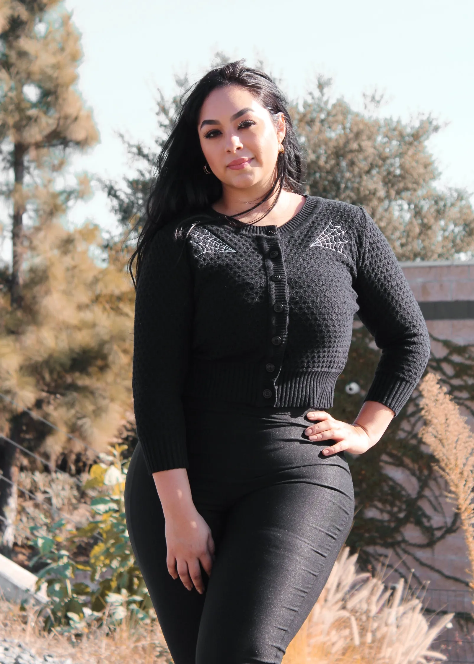 Long Sleeve Black Double Spiderweb Cardigan Sweater
