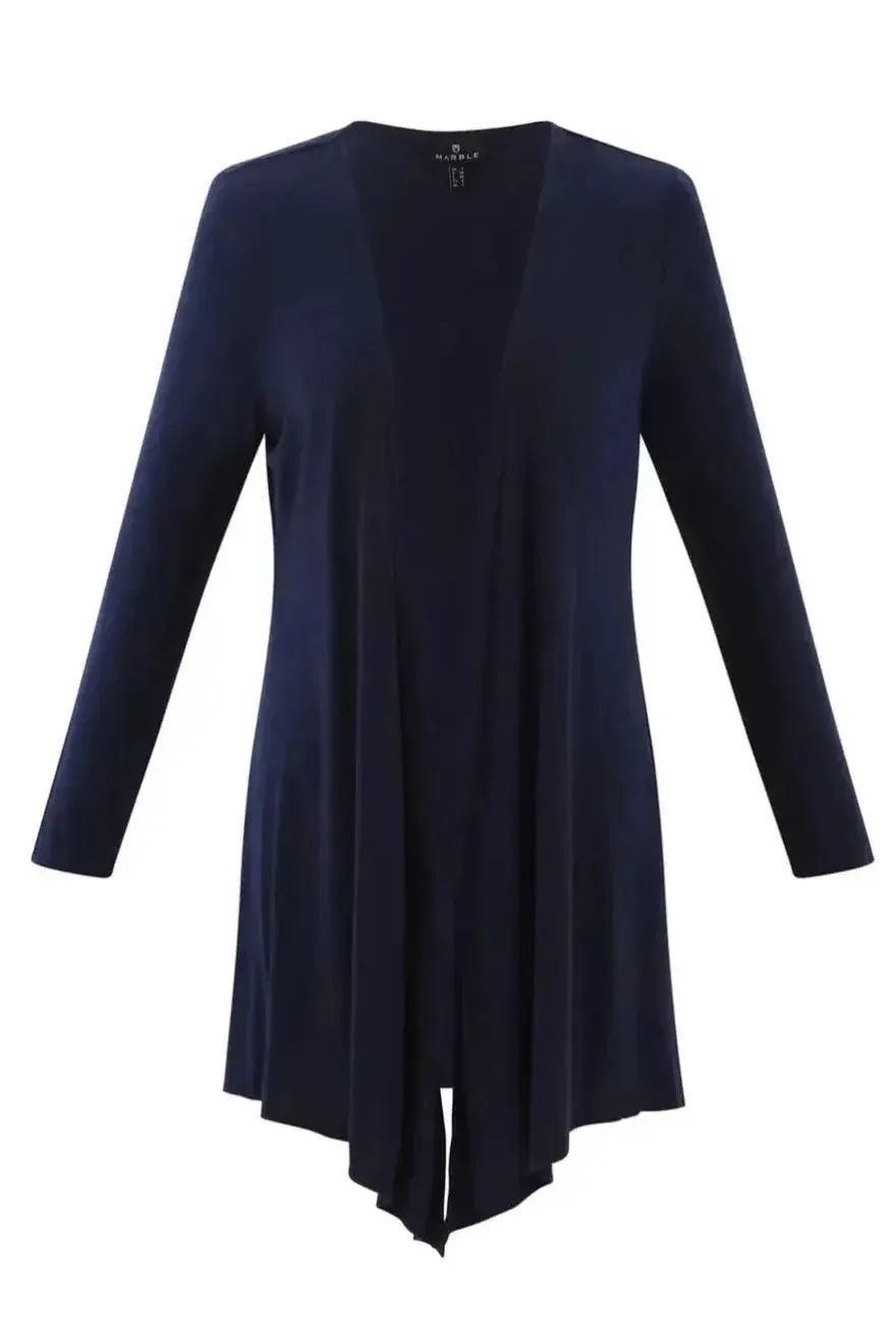 Long Waterfall Open Cardigan in Navy by Marble Scotland