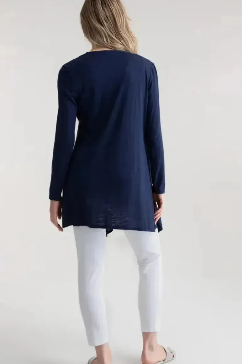Long Waterfall Open Cardigan in Navy by Marble Scotland