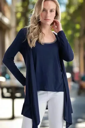 Long Waterfall Open Cardigan in Navy by Marble Scotland