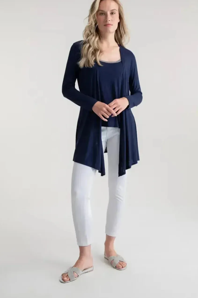 Long Waterfall Open Cardigan in Navy by Marble Scotland