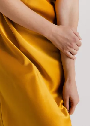 Maxi Silk Slip Dress in Gold