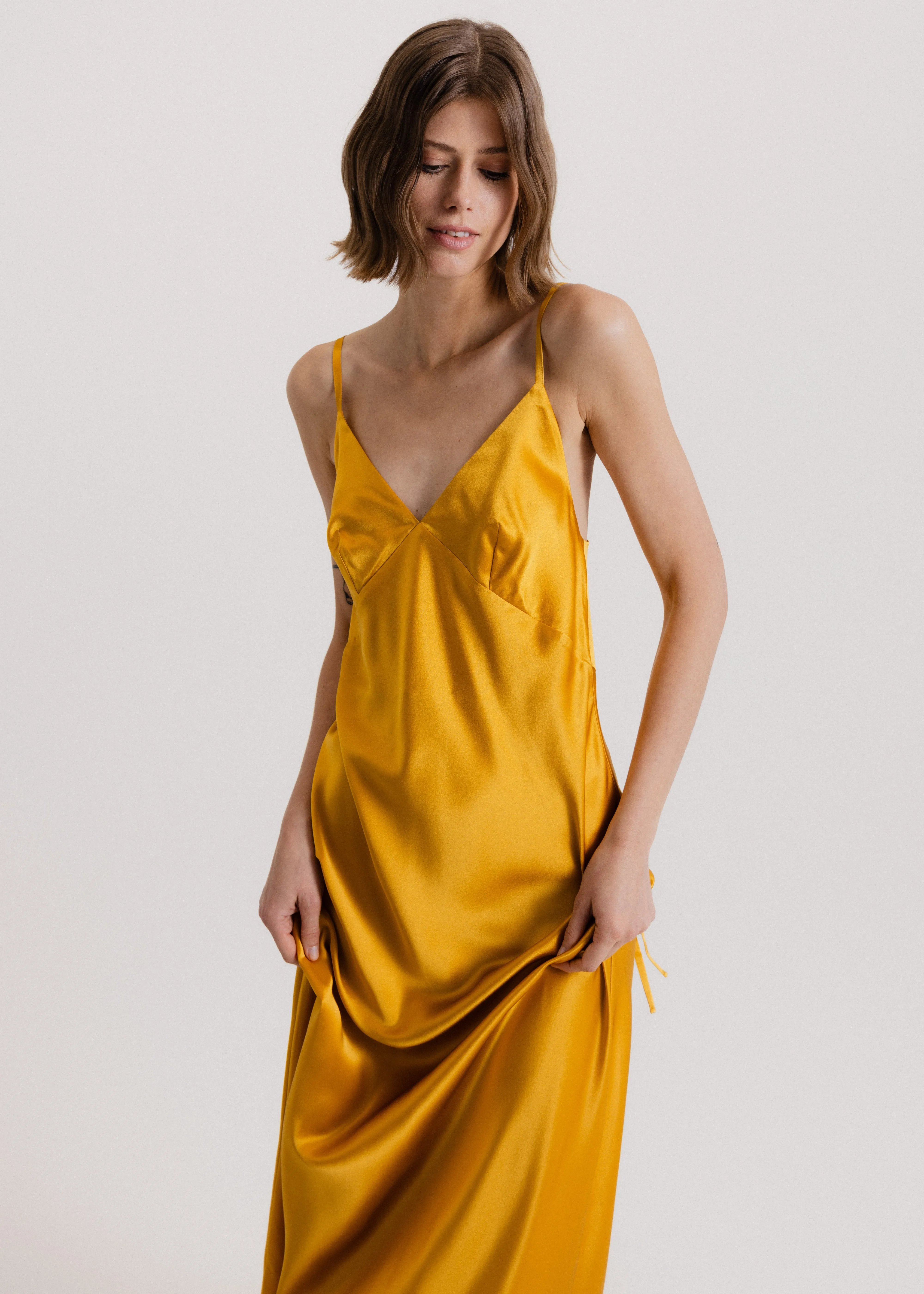 Maxi Silk Slip Dress in Gold