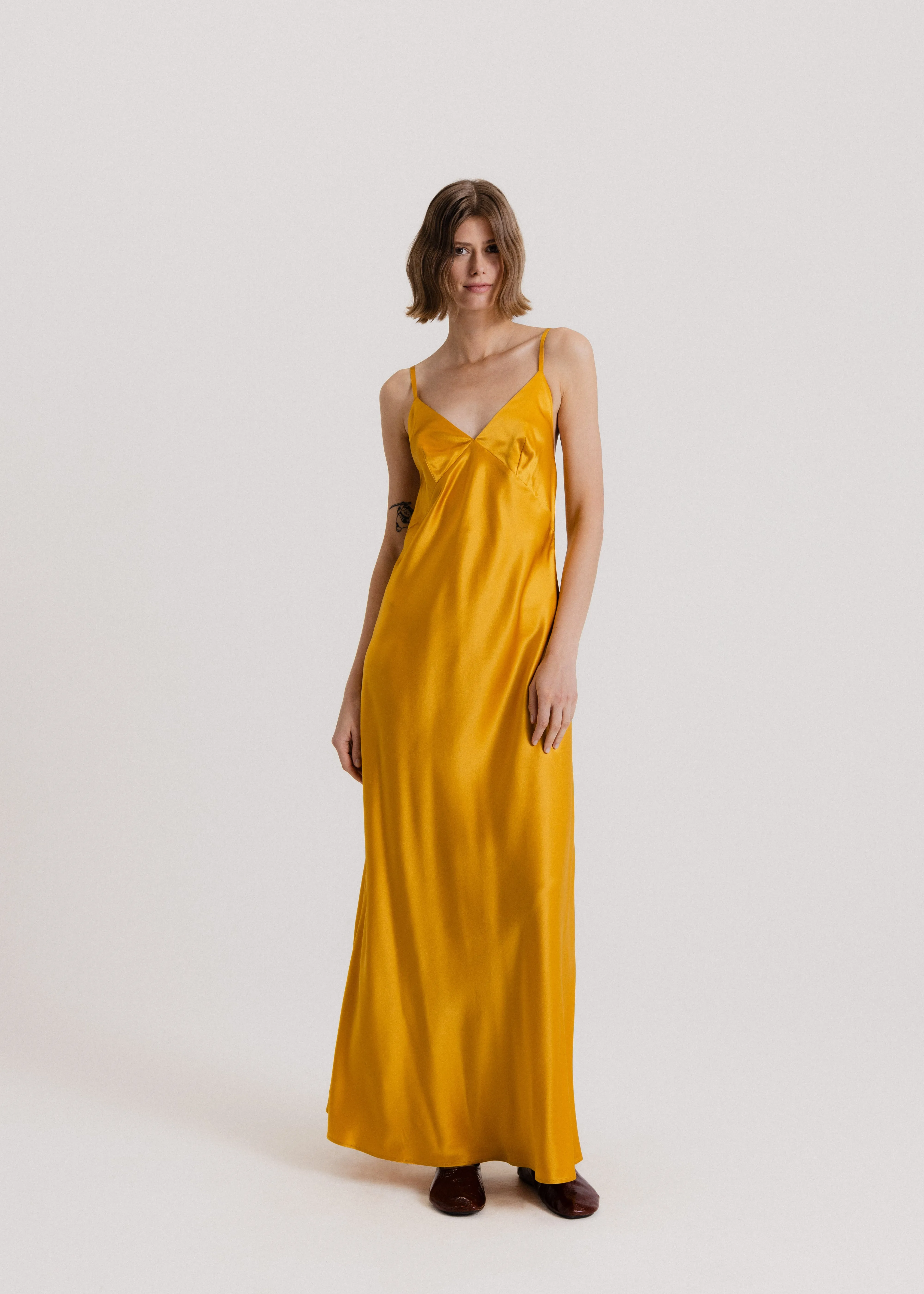 Maxi Silk Slip Dress in Gold