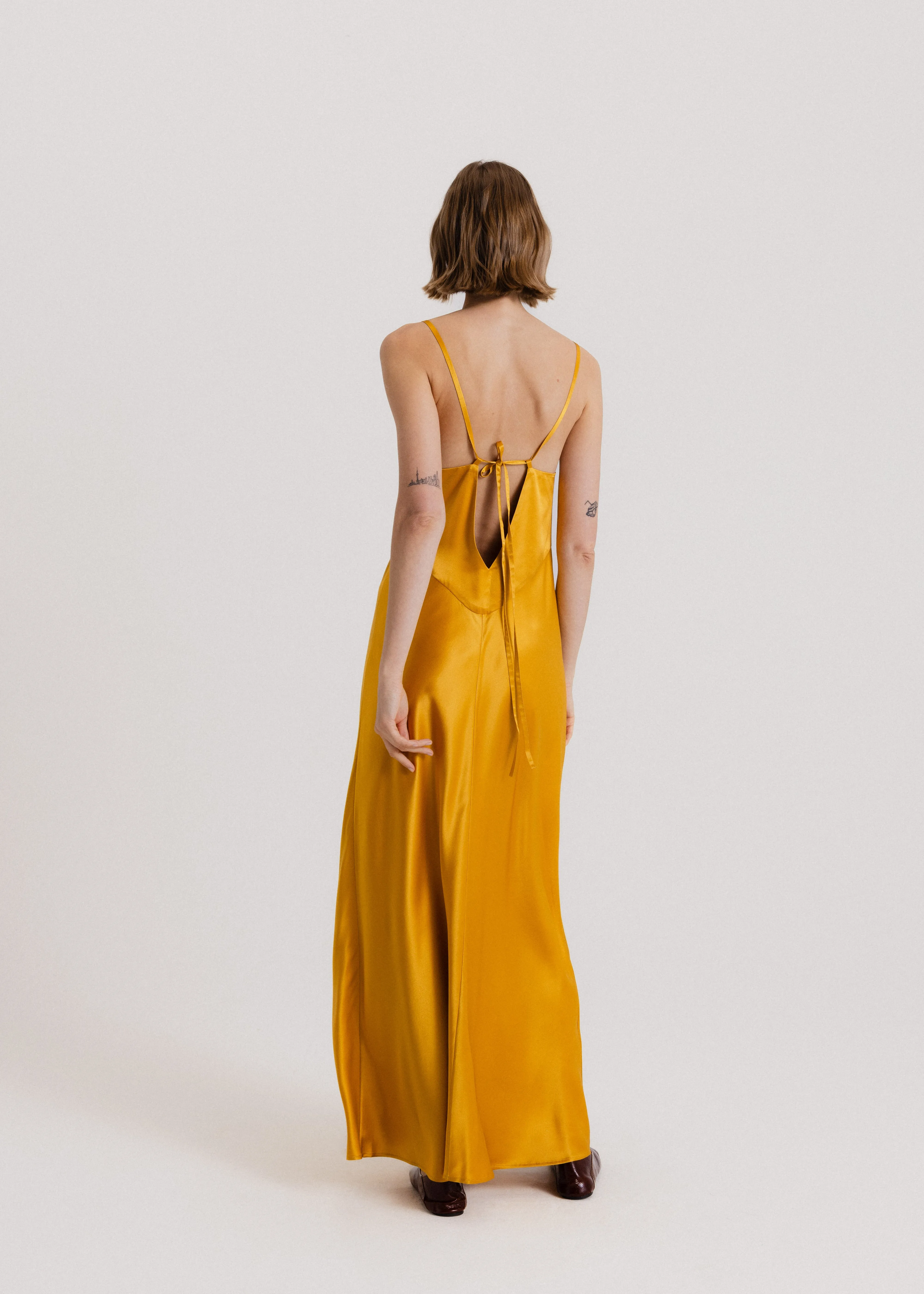 Maxi Silk Slip Dress in Gold