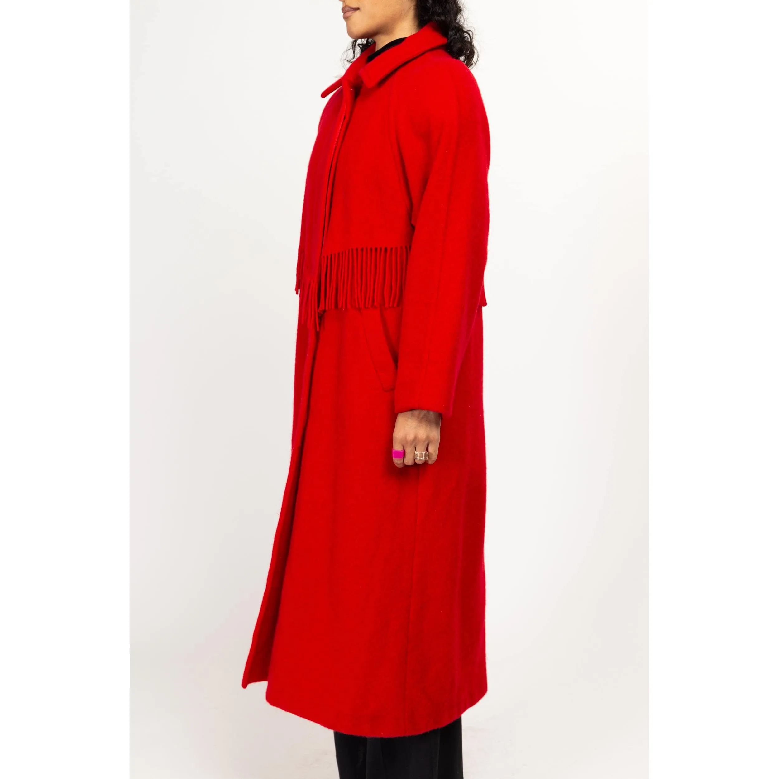 Medium 80s Woolrich Red Wool Fringe Overcoat