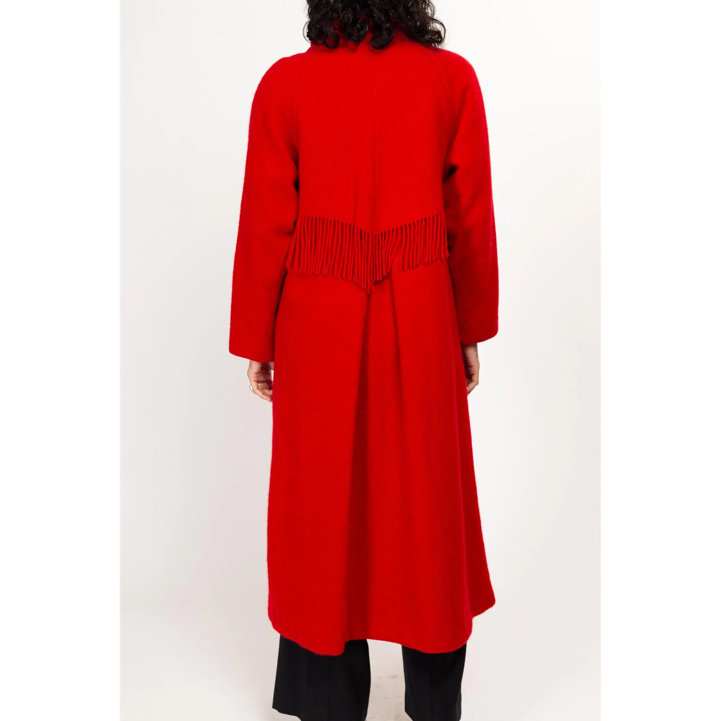 Medium 80s Woolrich Red Wool Fringe Overcoat