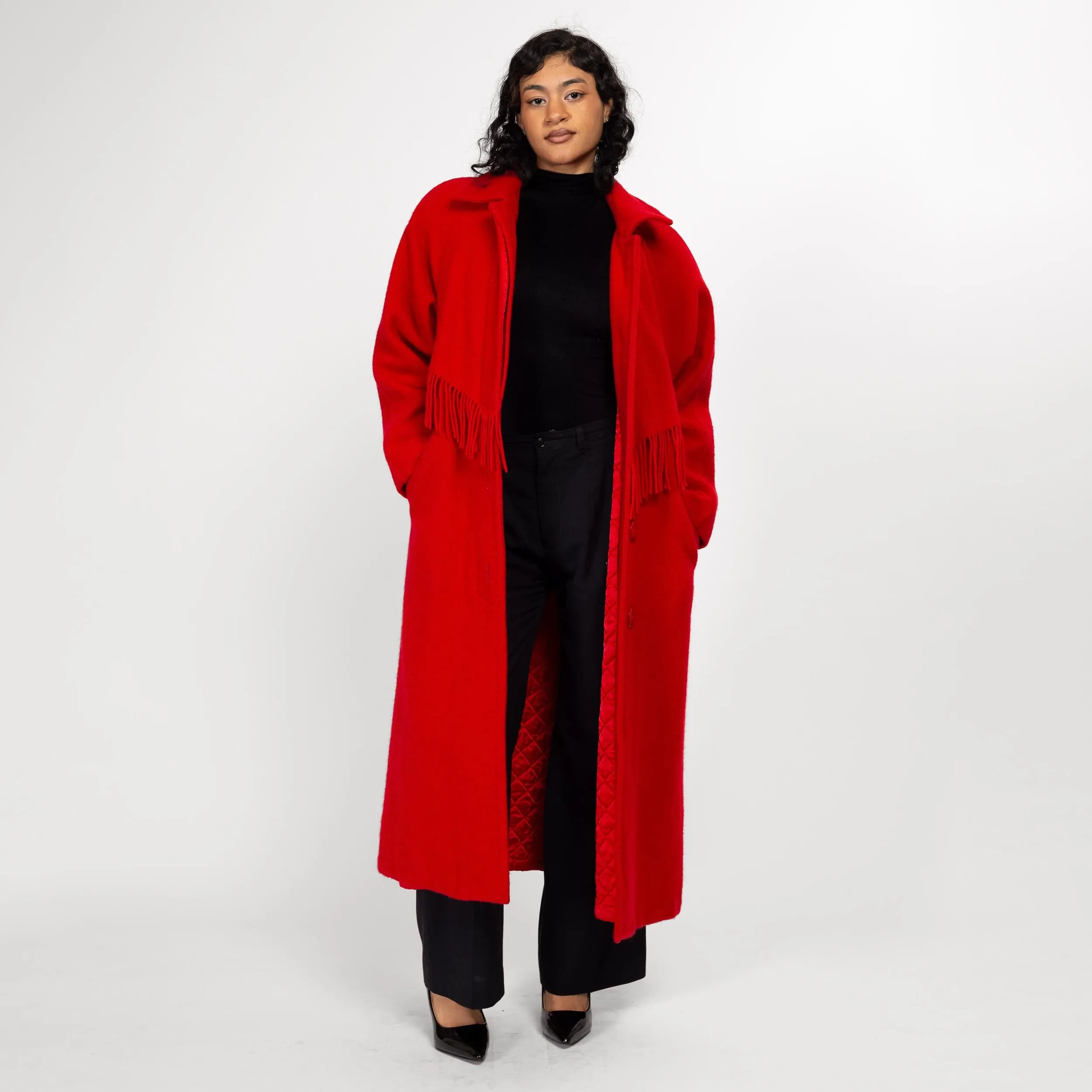Medium 80s Woolrich Red Wool Fringe Overcoat
