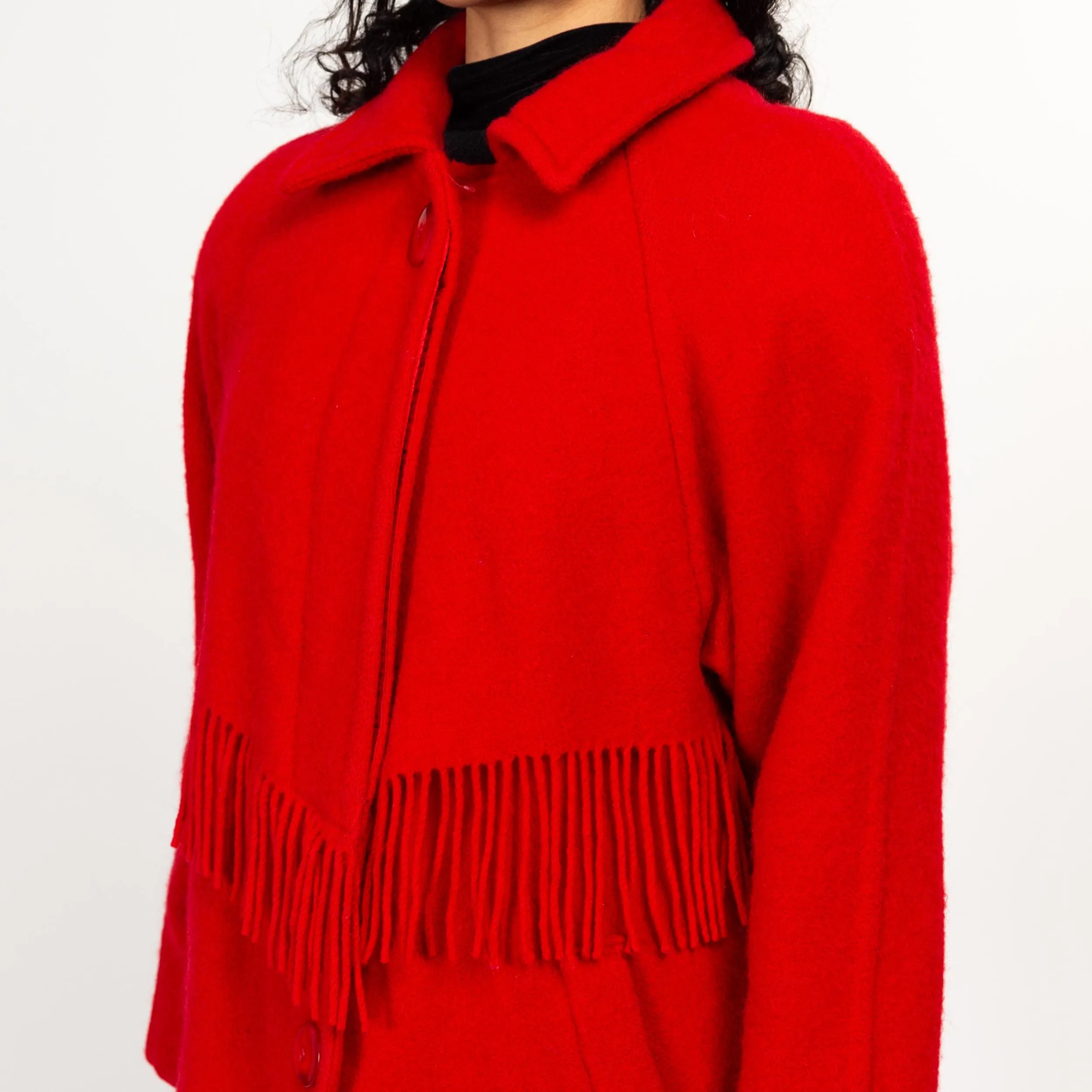 Medium 80s Woolrich Red Wool Fringe Overcoat