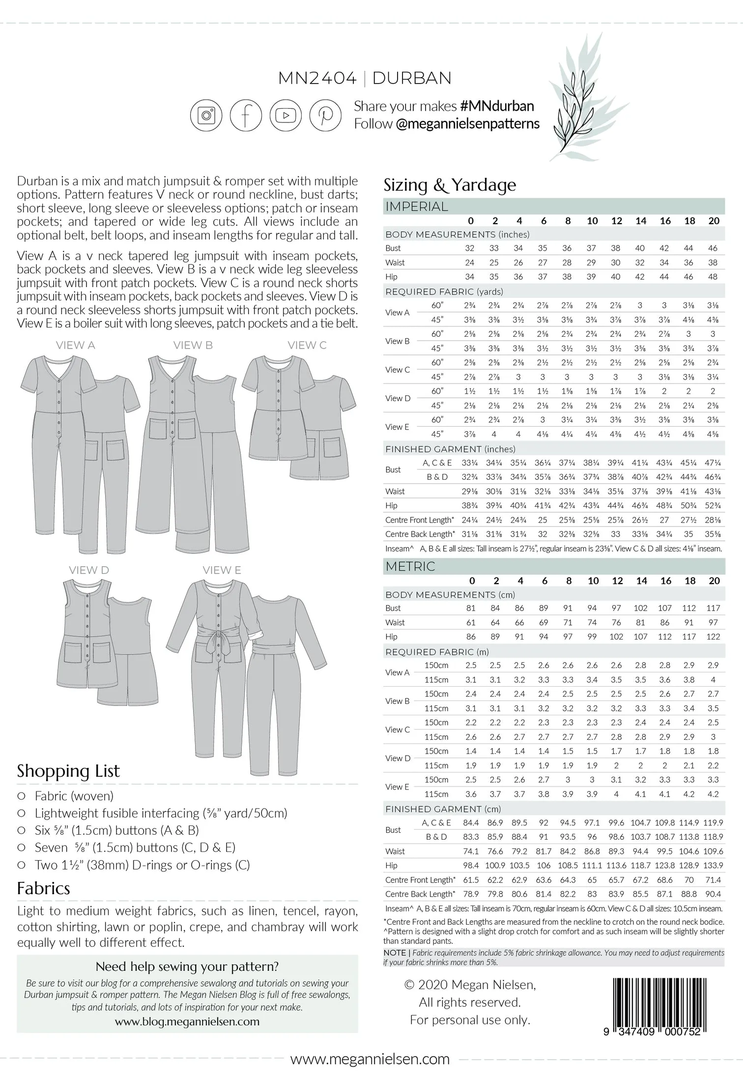 Megan Nielsen, Durban Jumpsuit