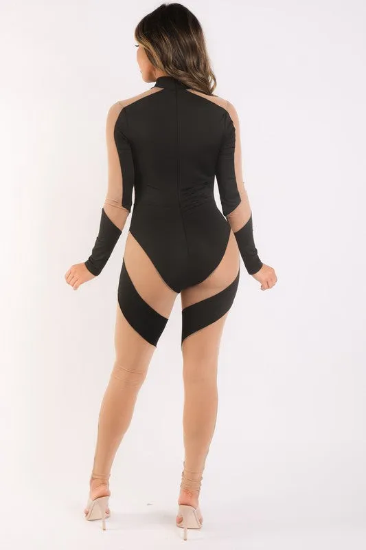 Mesh contrast jumpsuit