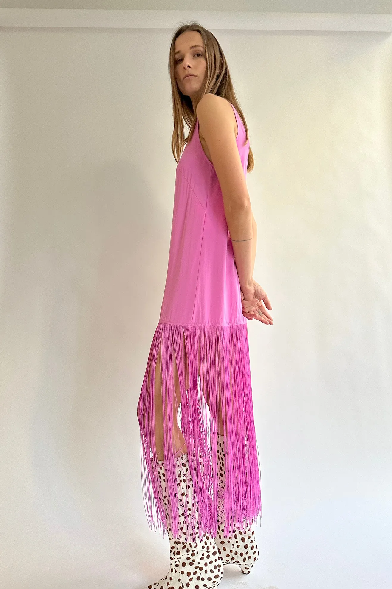 MR. LARKIN, Tassel Slip Dress, Ultra Pink