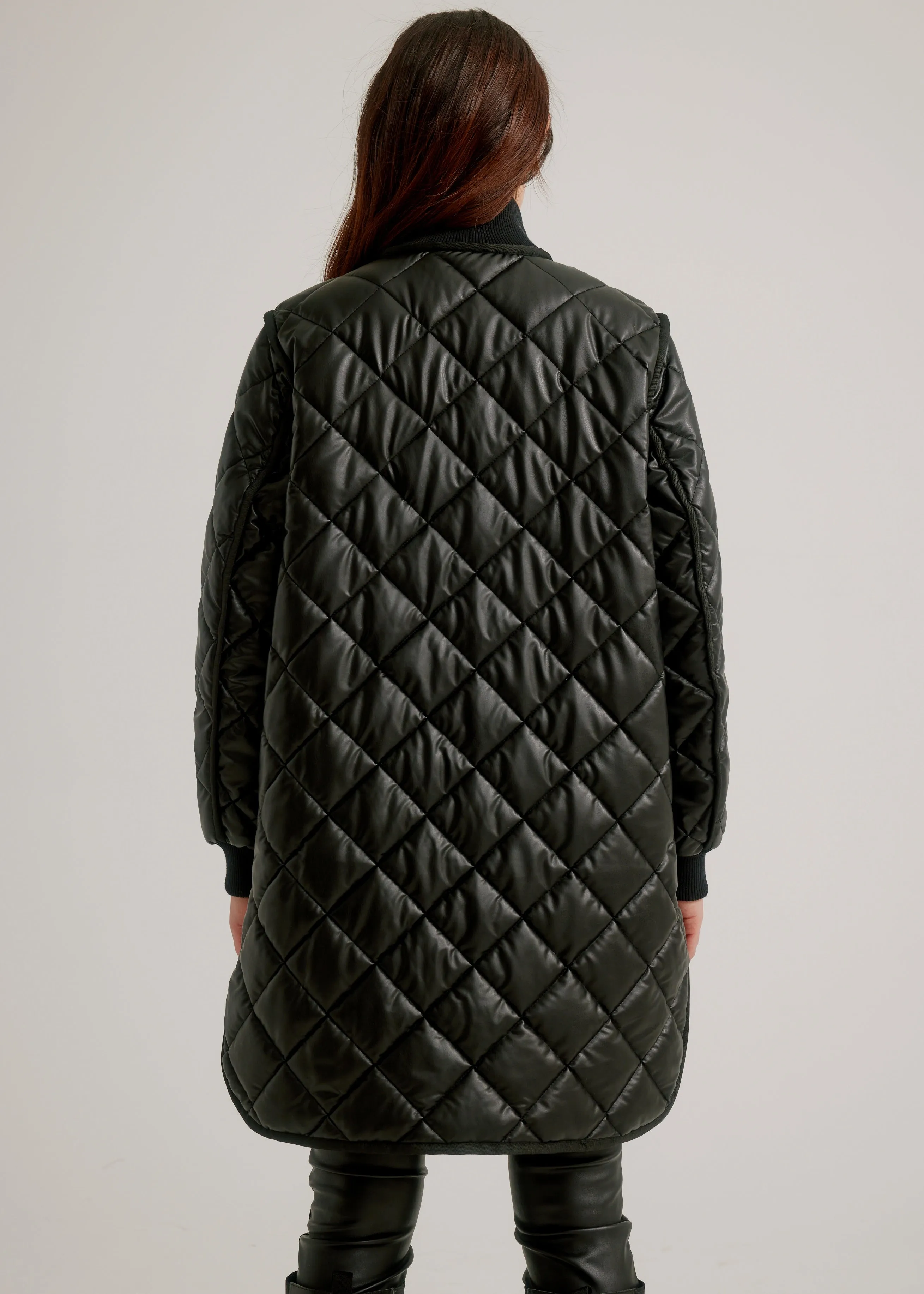 Nikki Jones -  Vegan Leather Diamond Quilted Coat -SALE