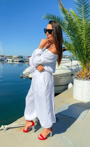 Off Shoulders White Linen Jumpsuit BOHEMY