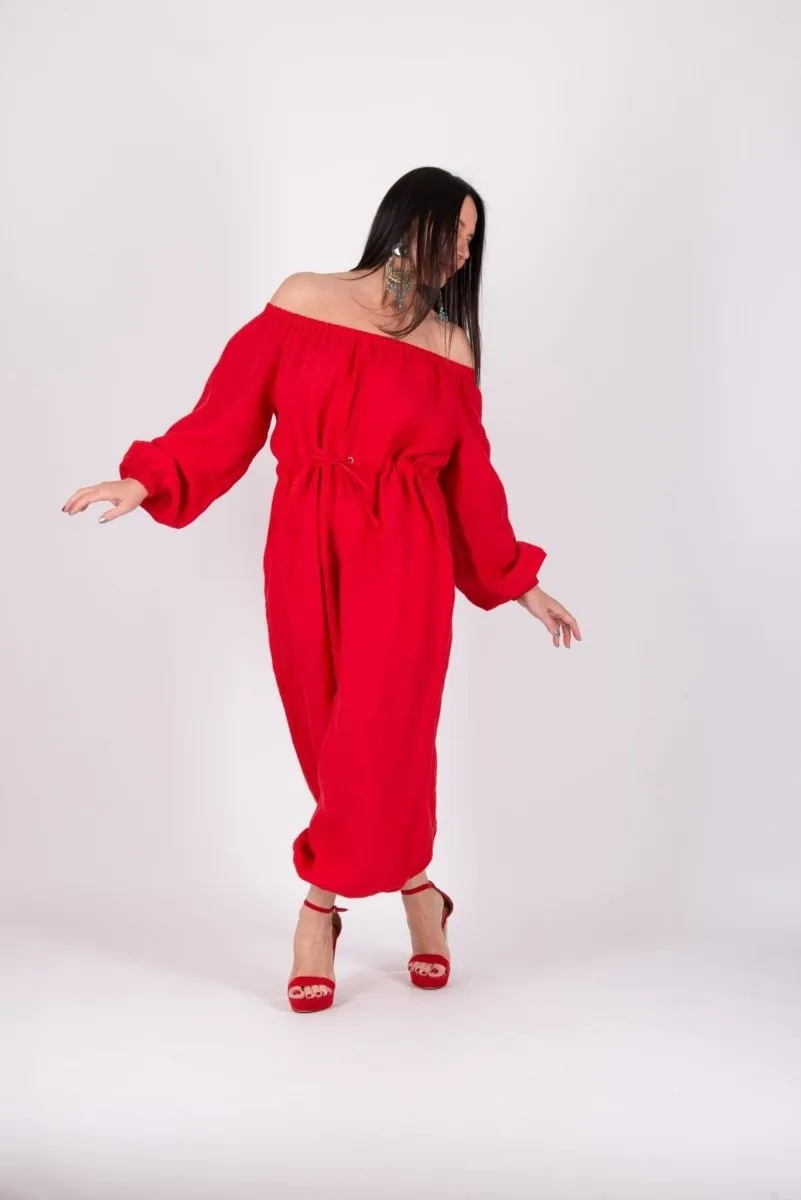 Off Shoulders White Linen Jumpsuit BOHEMY
