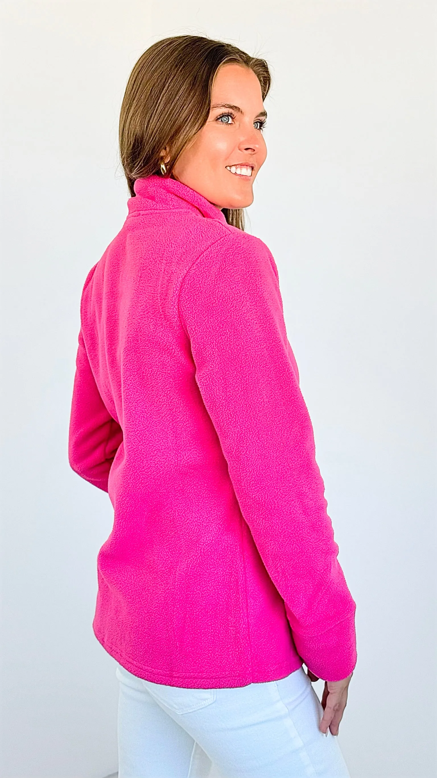Penelope High-Neck Zip-Up - Hot Pink