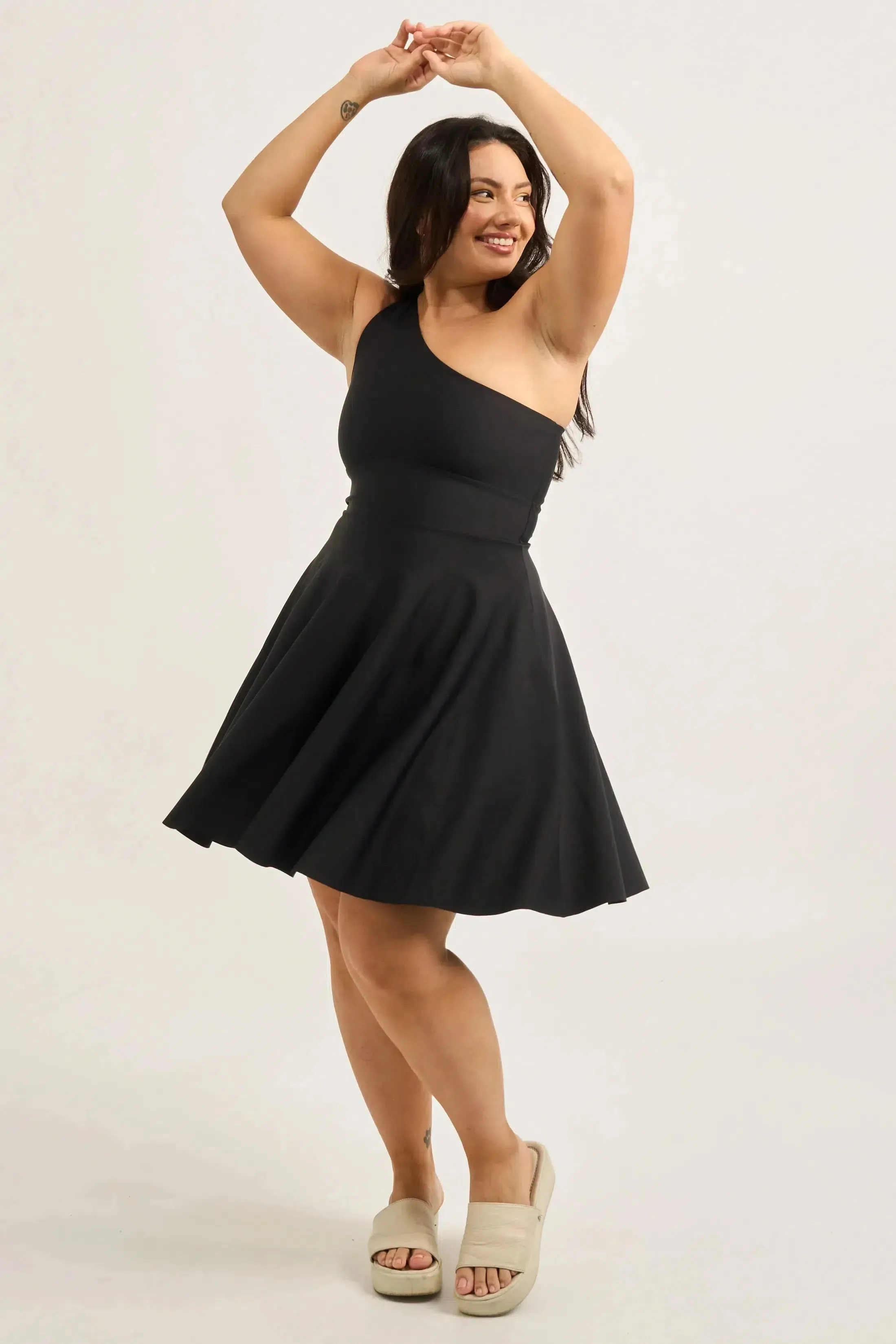 Performance One Shoulder Comfort Crop Mini Dress - Black