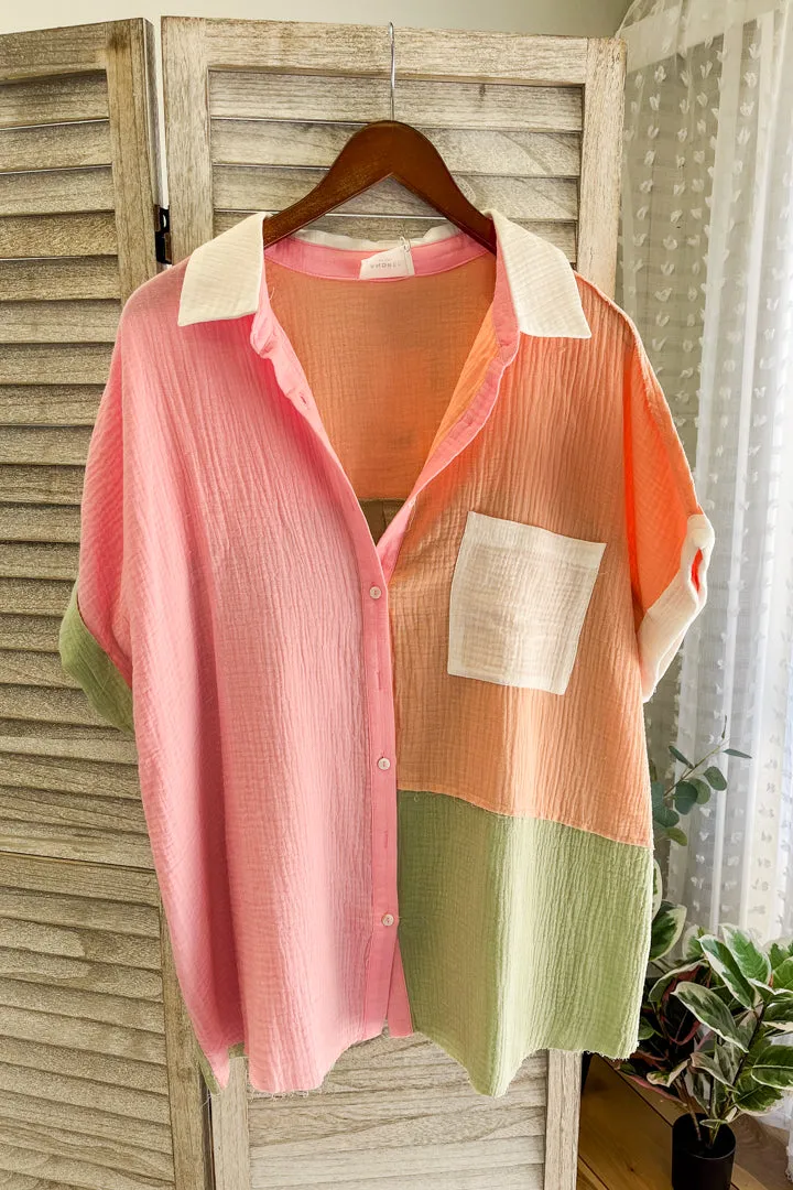 PLUS Gauze Button Up Top