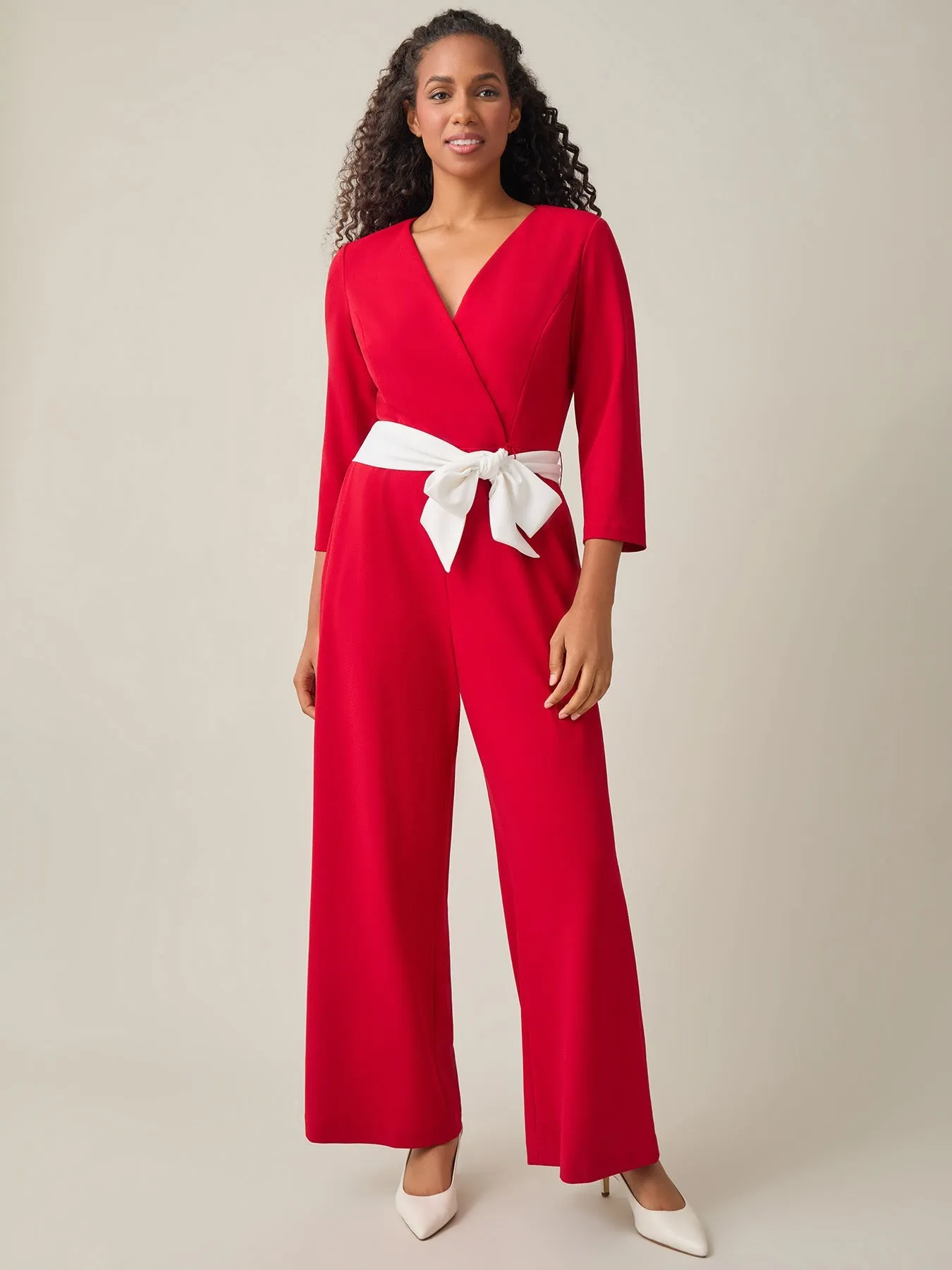 Plus Tie-Waist Jumpsuit, Crimson