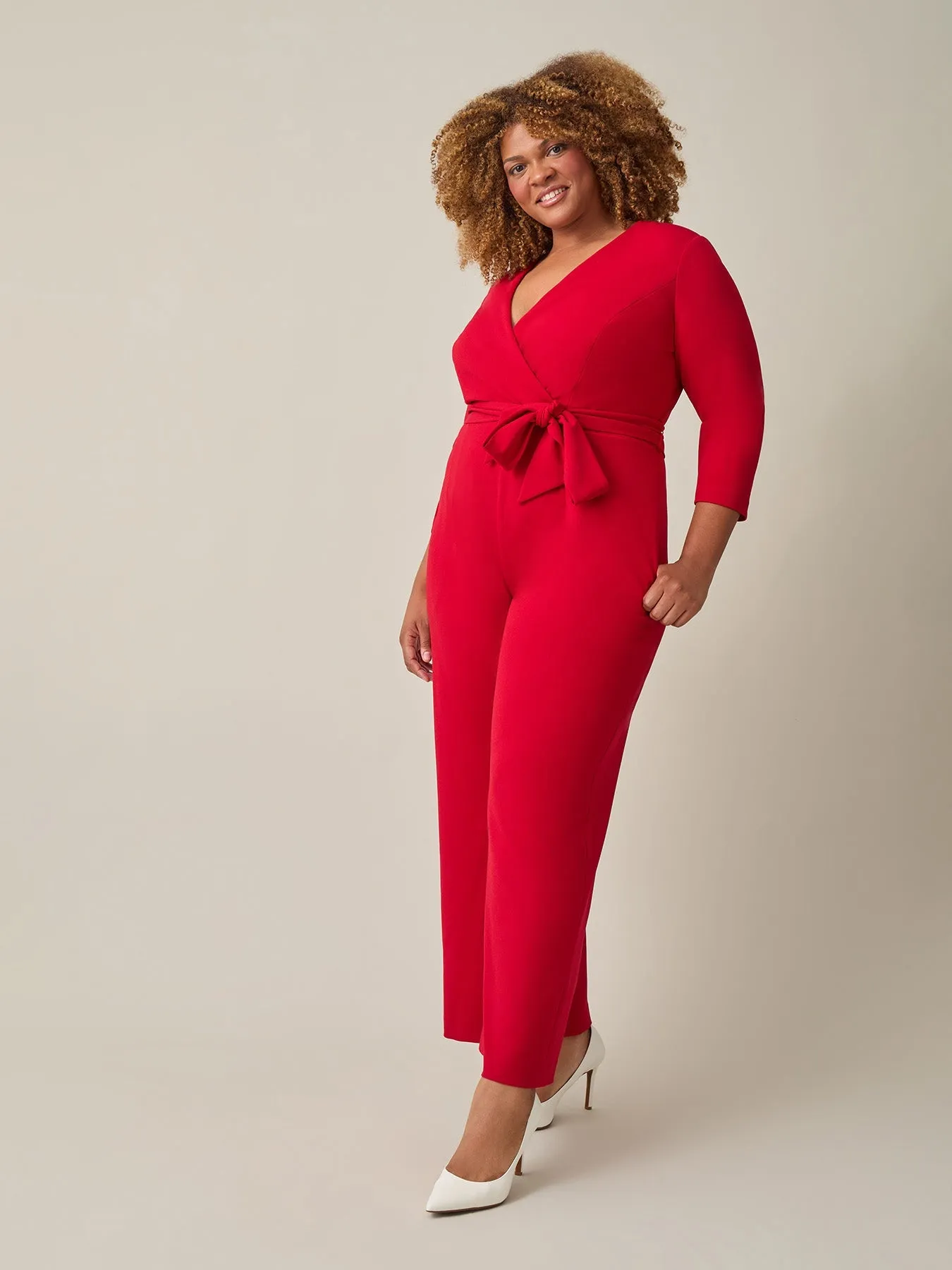 Plus Tie-Waist Jumpsuit, Crimson