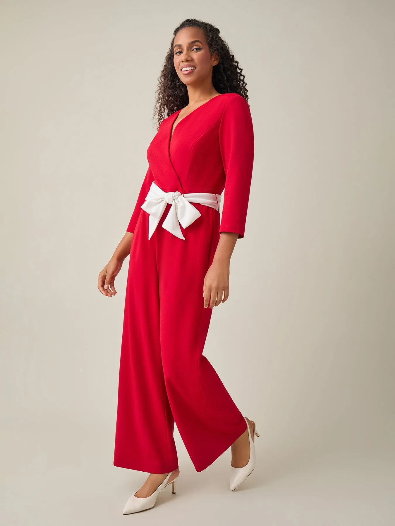 Plus Tie-Waist Jumpsuit, Crimson