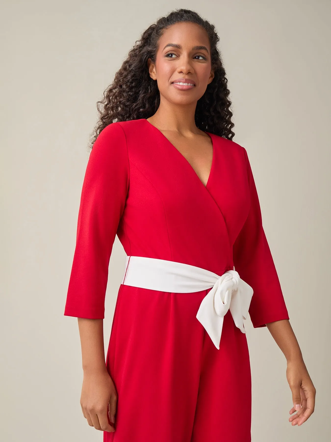 Plus Tie-Waist Jumpsuit, Crimson