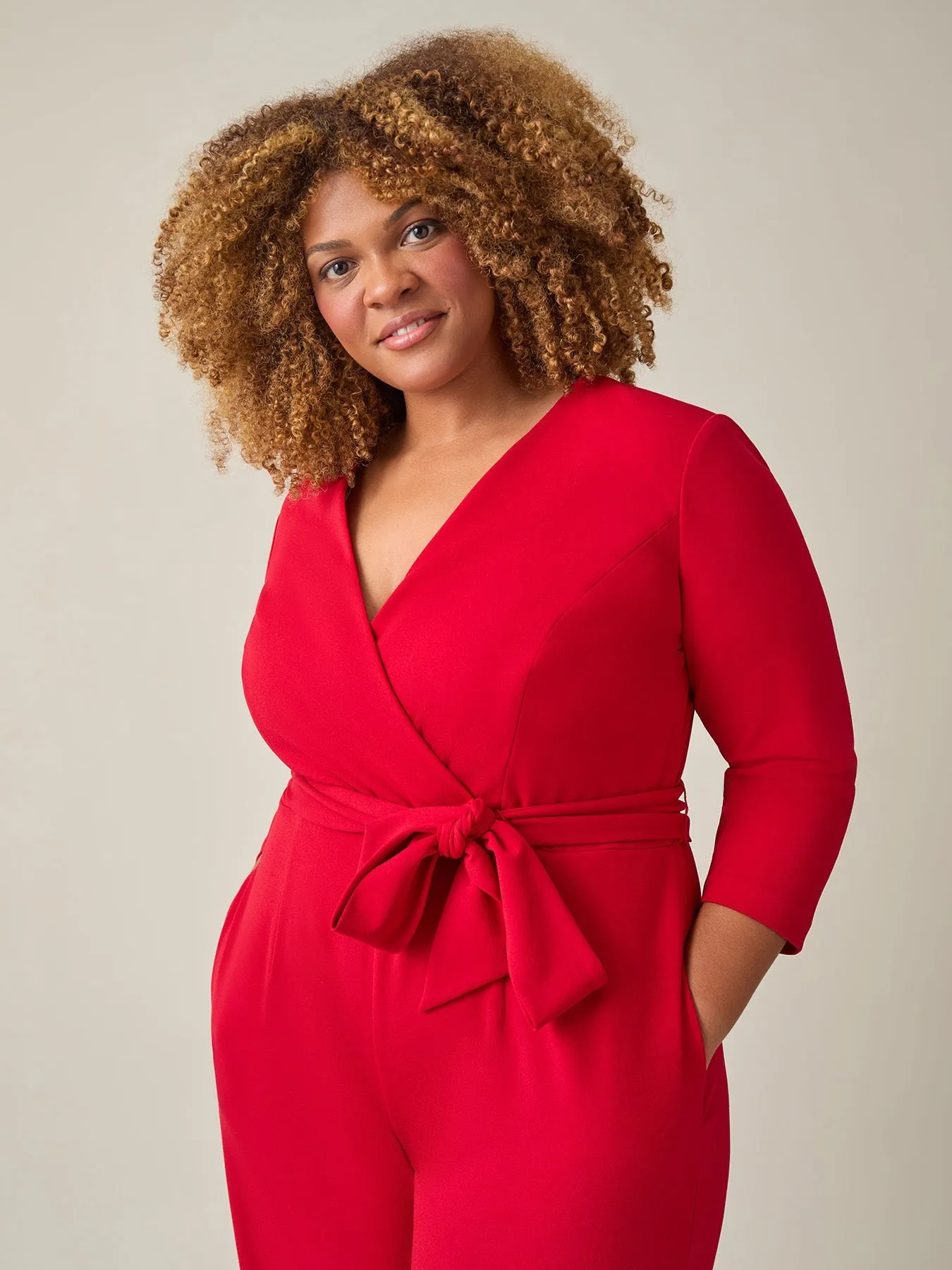 Plus Tie-Waist Jumpsuit, Crimson