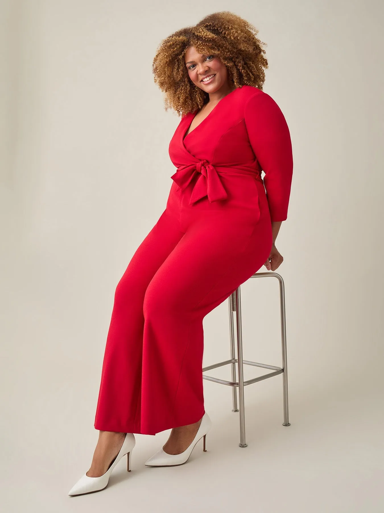 Plus Tie-Waist Jumpsuit, Crimson