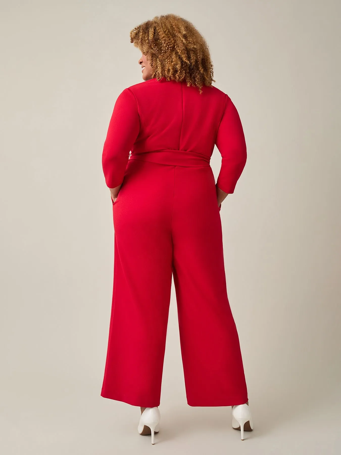 Plus Tie-Waist Jumpsuit, Crimson