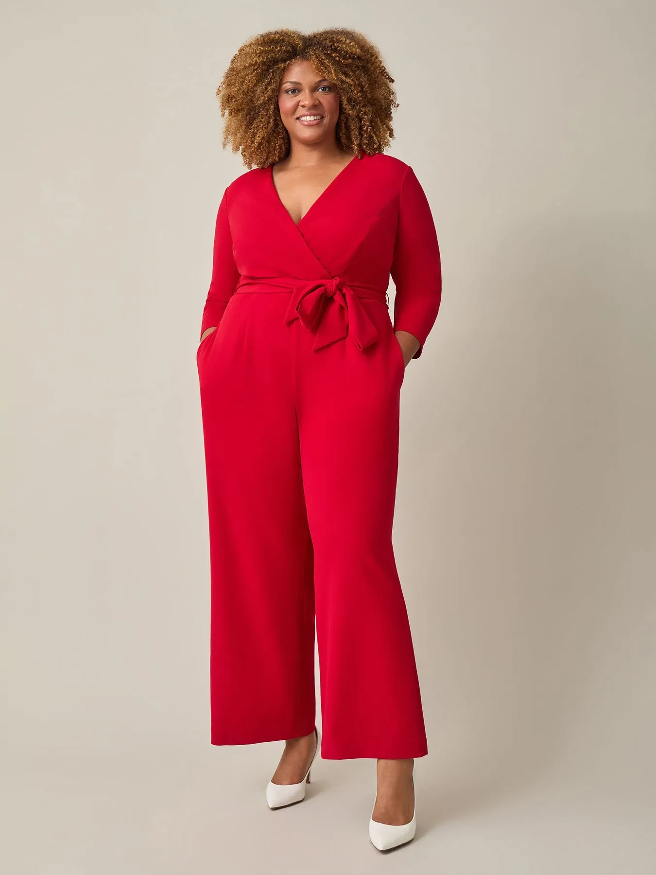 Plus Tie-Waist Jumpsuit, Crimson